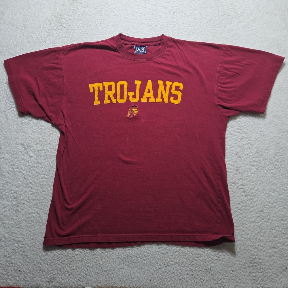Y2K USC College Football Trojan Burgundy Men's T-shirt Size XL Distressed